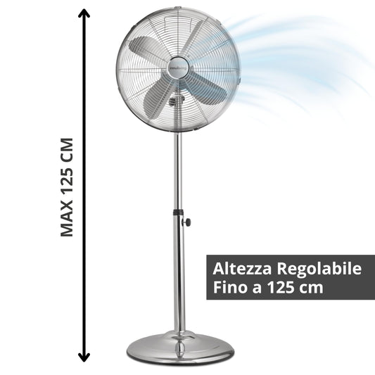 Innoliving INN-522 Ventilatore a Piantana in Metallo Cromato, Potenza 50W, Diametro 40 cm, 3 Velocità, Altezza Regolabile fino a 125 cm, 4 Pale in Metallo, Funzione Oscillazione e Inclinazione