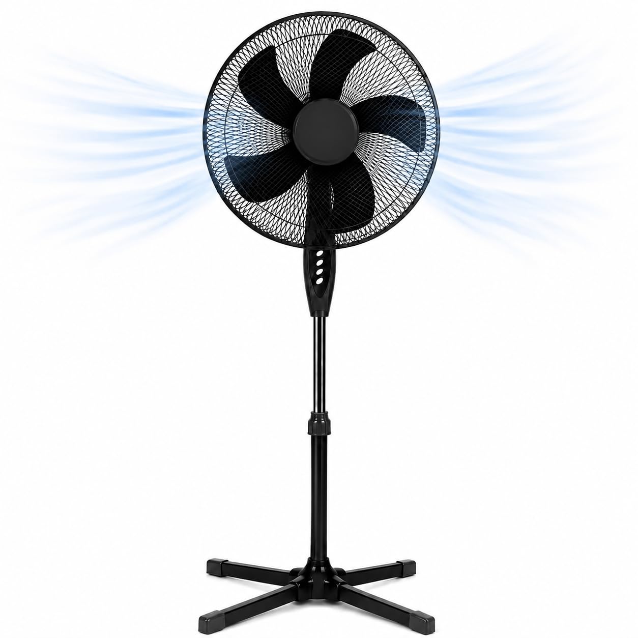 Ventilatore a Piantana Ø 40 cm NERO - FACILE MONTAGGIO - 50 W - 3 Velocità - STABILE e SILENZIOSO - Oscillazione Orizzontale - Altezza Regolabile 103-130 cm - Testa Inclinabile - Base a Croce