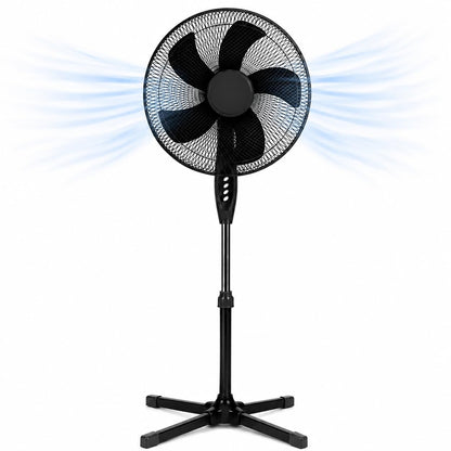 Ventilatore a Piantana Ø 40 cm NERO - FACILE MONTAGGIO - 50 W - 3 Velocità - STABILE e SILENZIOSO - Oscillazione Orizzontale - Altezza Regolabile 103-130 cm - Testa Inclinabile - Base a Croce
