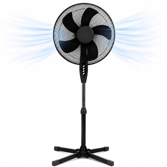 Ventilatore a Piantana Ø 40 cm NERO - FACILE MONTAGGIO - 50 W - 3 Velocità - STABILE e SILENZIOSO - Oscillazione Orizzontale - Altezza Regolabile 103-130 cm - Testa Inclinabile - Base a Croce