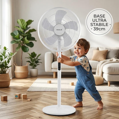 MAKA Ventilatore a Piantana Silenzioso 5 Pale in PVC 39db Basso Consumo 45W Oscillazione Orizzontale Inclinazione Verticale Diametro 40cm Altezza 120 cm 8 Velocità Base 39cm (45 Watt)